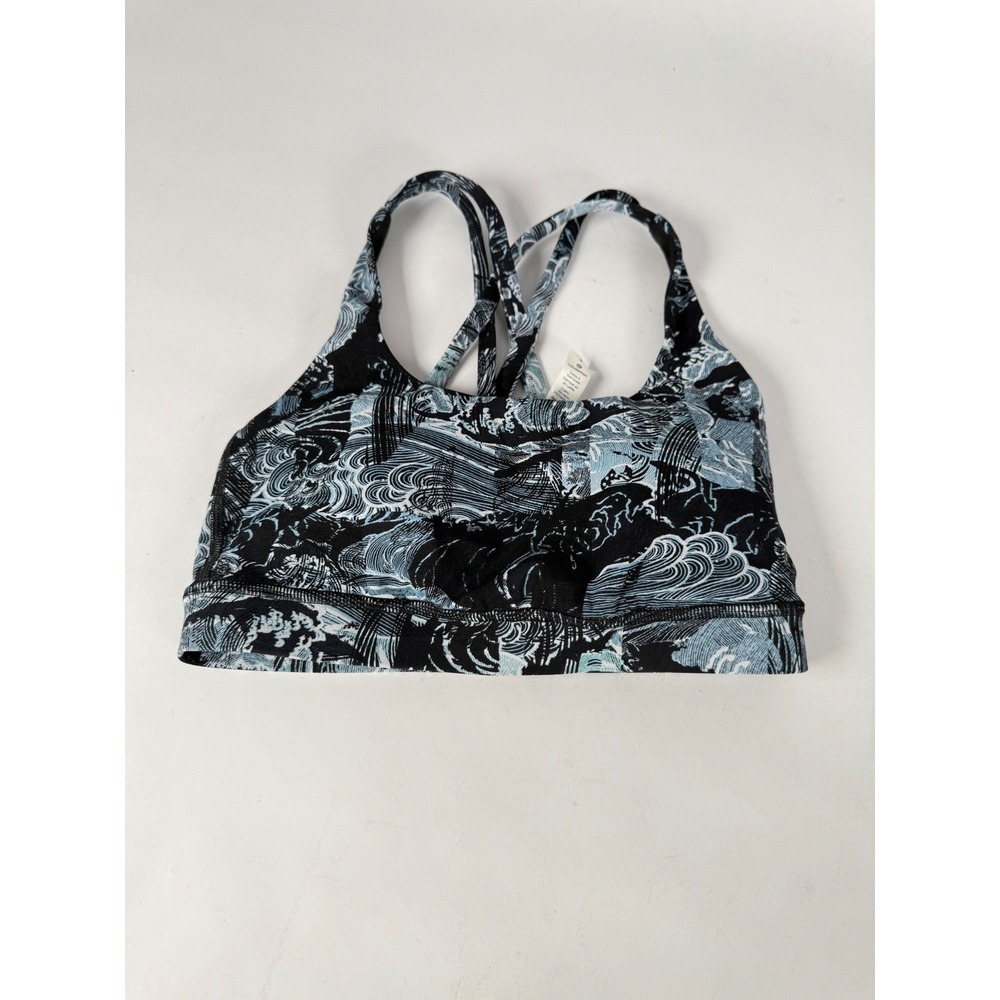 Lululemon Energy Bra Eternal Wave Starlight Black Blue Print Sports Bra Size 4